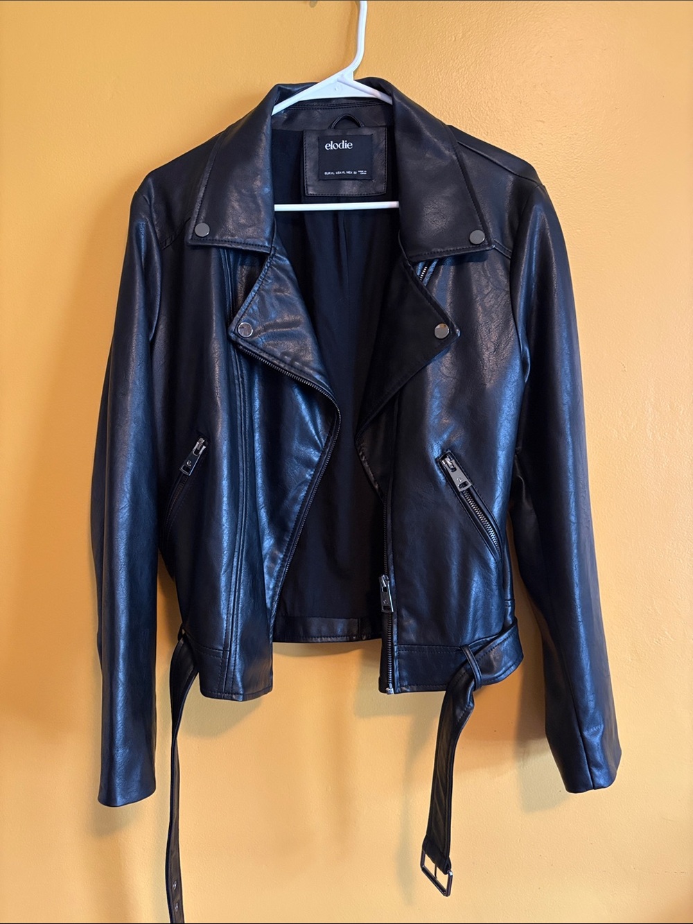 Elodie Black Faux Leather Moto Jacket with Belt